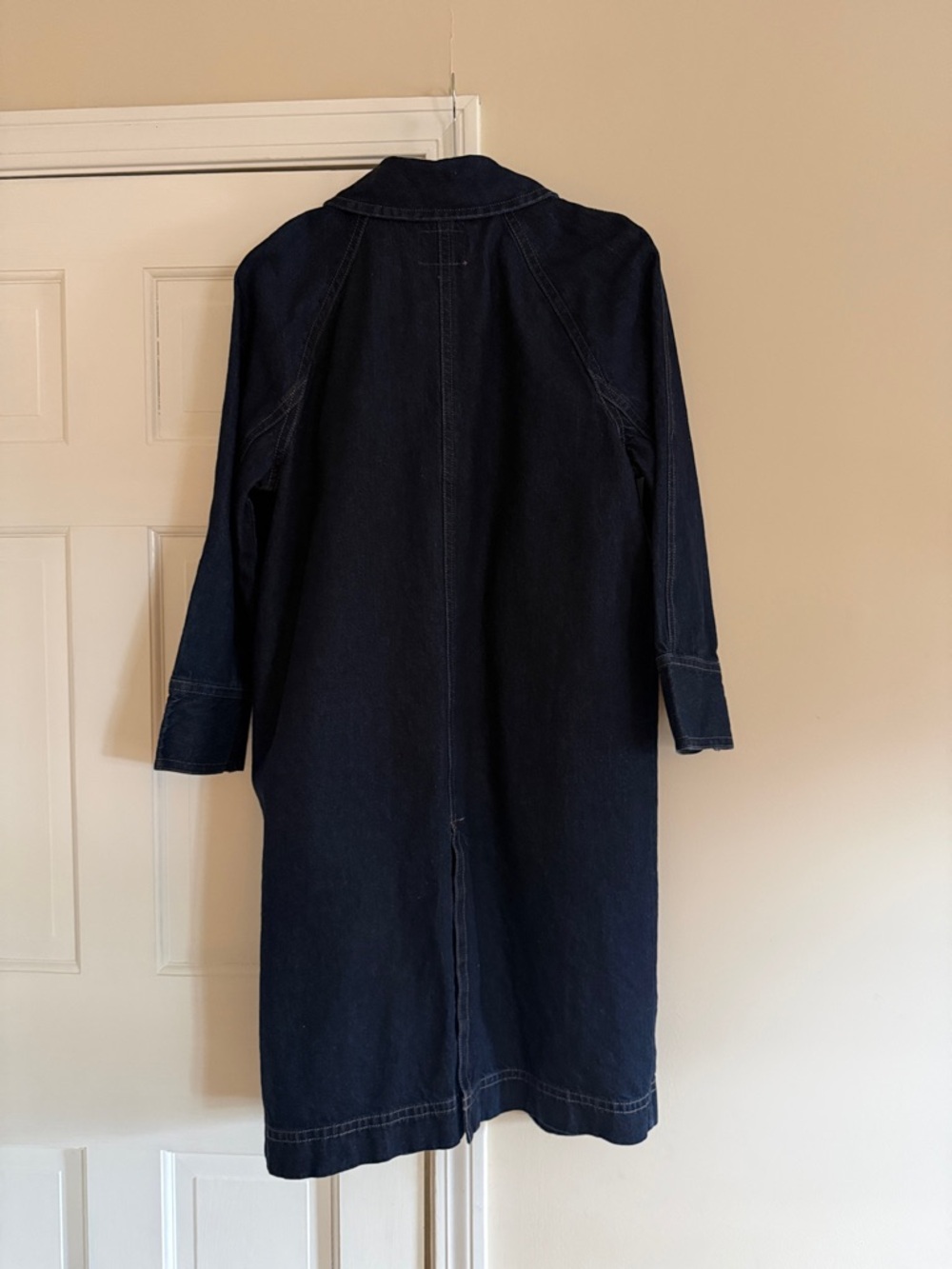 Dark Indigo Denim Long Coat - Women's Jacket - Picture 3 of 6